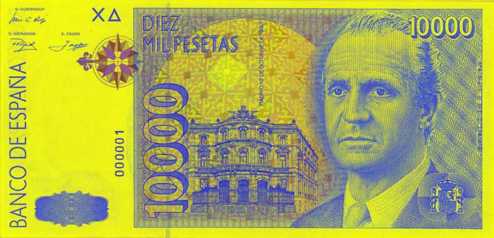 10 000 pesetás bankjegy előoldala