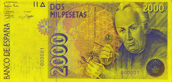 Vorderseite der 2 000-Peseten-Banknote